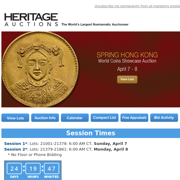 Bid Now: April 7 - 8 Spring Hong Kong World Coins Showcase Auction