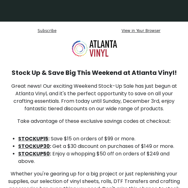 Exclusive Weekend Sale at Atlanta Vinyl: Save Up to $50 on Your Favorites!