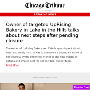 Owner of targeted UpRising Bakery in Lake in the Hills talks about next steps after pending closure