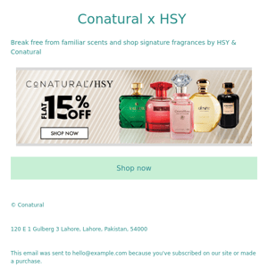HSY x Conatural Perfumes - 15% Off