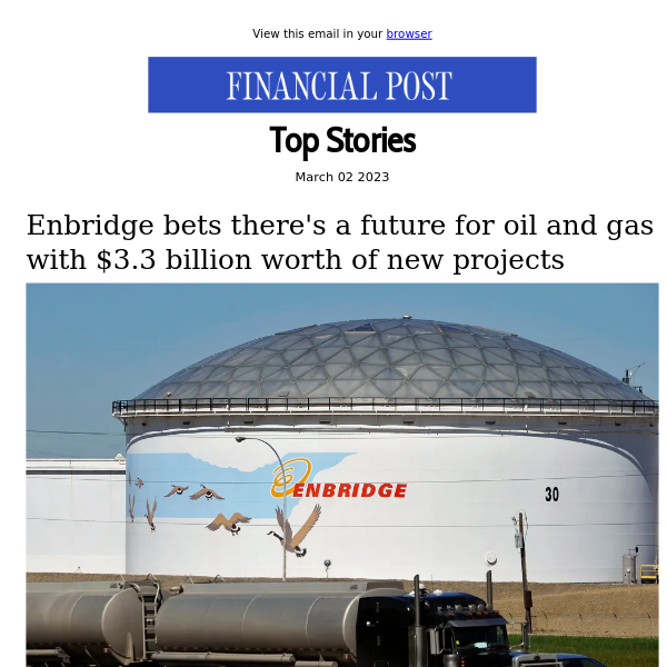 Enbridge bets there's a future for oil and gas with $3.3 billion worth of new projects