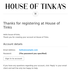 Thanks for registering at House of Tinks