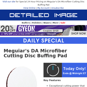 Meguiar's DA Microfiber Cutting Disc Buffing Pad 24 Hour Sale!