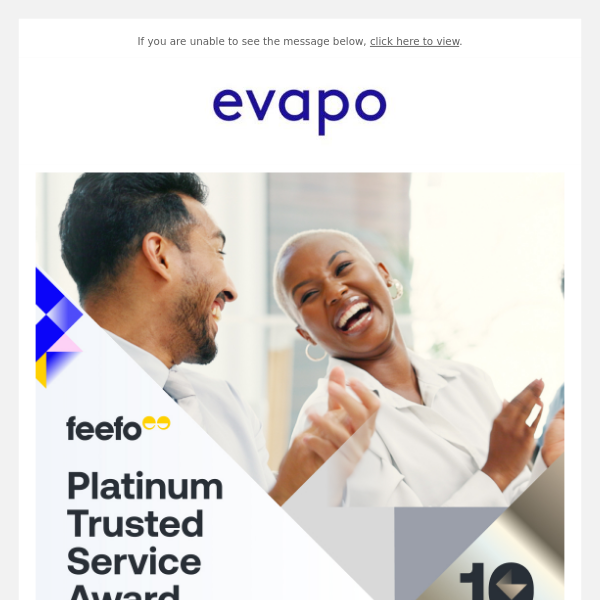 Evapo win a Feefo Platinum Trusted Service Award