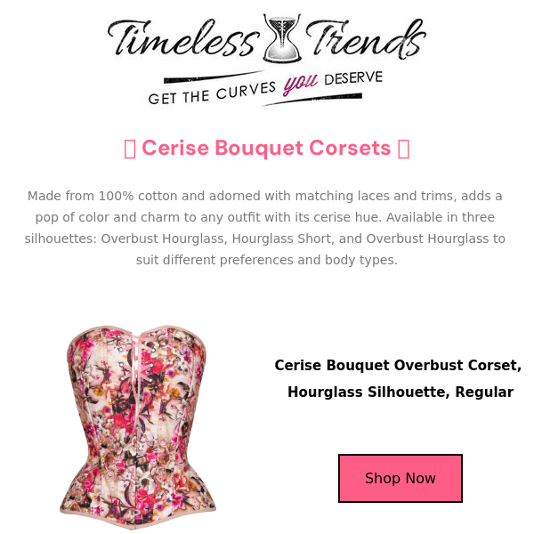 Pink Cherry Blossom, Overbust Corset, Hourglass Silhouette, Regular** –  Timeless Trends