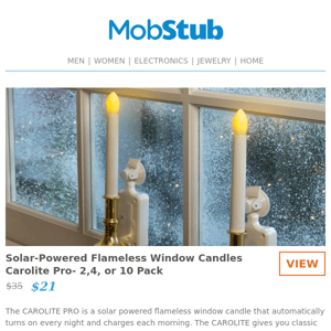 40% OFF! Solar-Powered Flameless Window Candles Carolite Pro- 2,4, or 10 Pack
