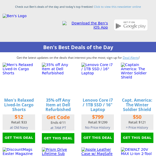 Ben's Best Deals: $12 Cargo Shorts - $149 DeWalt 2-Tool Combo Kit - $15 Leather iPhone Cases - 35% off Dell Refurb
