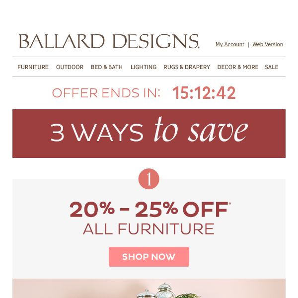 Ends today: 20-25% off furniture + rugs