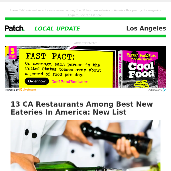 13 CA Restaurants Among Best New Eateries In America: New List (Thu 8:44:37 AM)