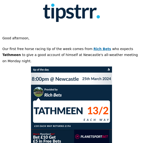 Free horse racing tip to kick off the new week