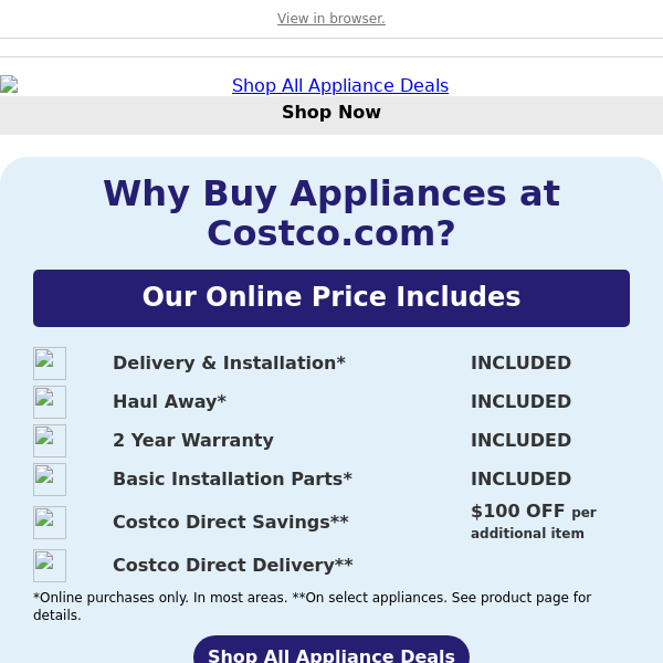 Included Installation & Haul Away + MORE When You Buy Appliances at Costco.com