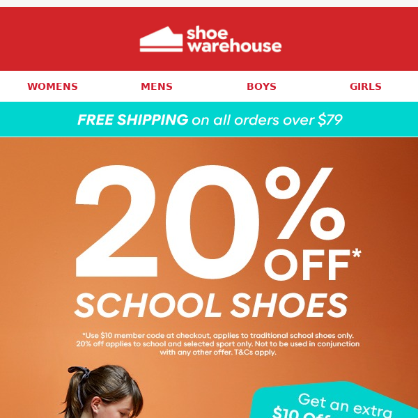 20% off School Shoes + $10 OFF 🍎