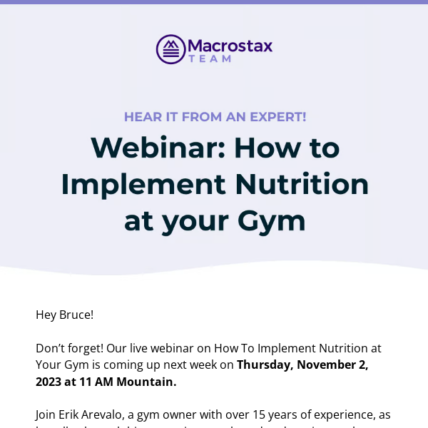 Webinar Reminder: Join for proven strategies on our how launch nutrition at your gym