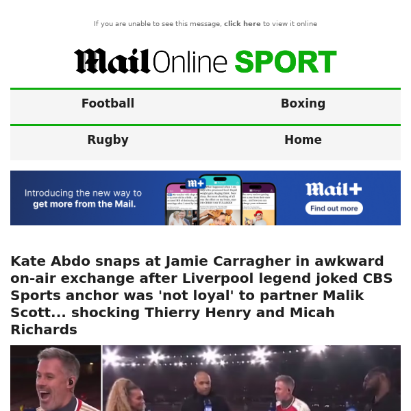 Kate Abdo snaps at Jamie Carragher in awkward on-air exchange after Liverpool legend joked CBS Sports anchor was 'not loyal' to partner Malik Scott... shocking Thierry Henry and Micah Richards