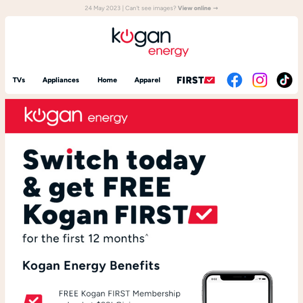 Hey, get FREE Kogan FIRST membership valued at $99 with Kogan Energy🔋