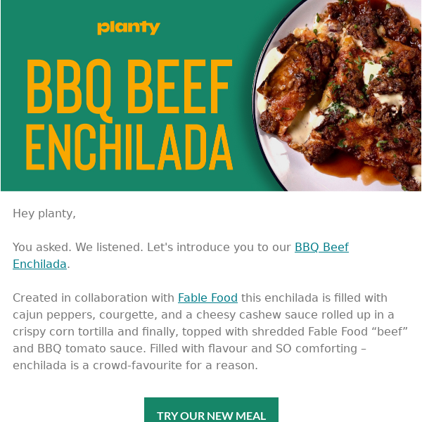 We did it again! Our BBQ Beef Enchilada is here.