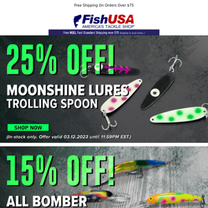 Moonshine Lures Trolling Spoons 25% Off Today Only!