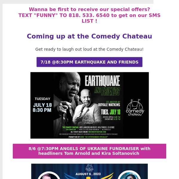 Special events coming up at the Comedy Chateau