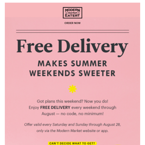 Free Delivery, All Weekend!