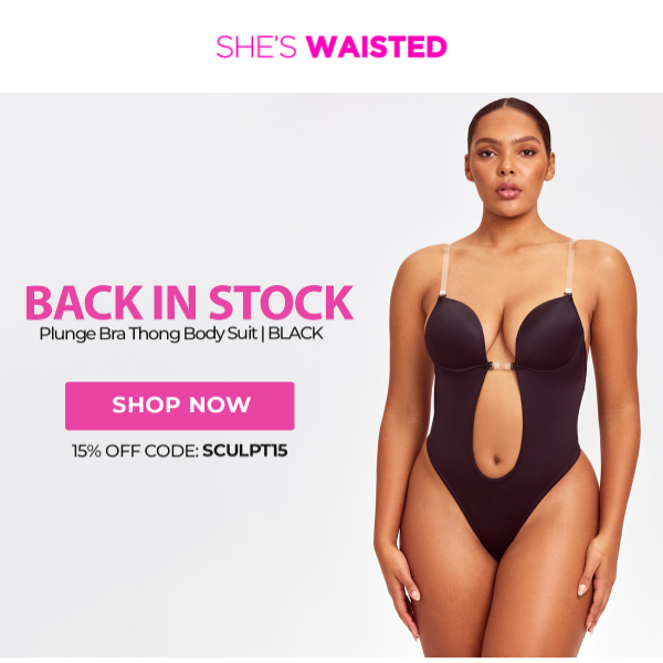 BACK IN STOCK! Plunge Bra Thong Body Suit in BLACK - She's Waisted