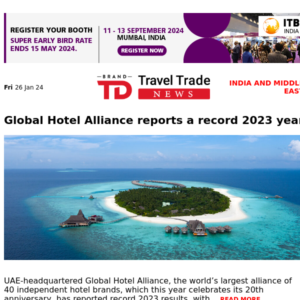 Roibos  partners with HotelRunner | UN Tourism opens calls for Best Tourism Villages 2024 |  Global Hotel Alliance has reported record 2023 results