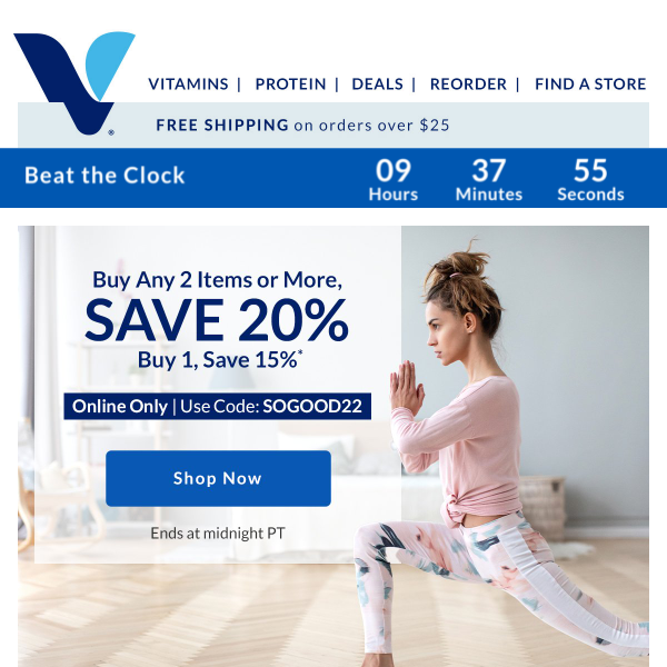 The Vitamin Shoppe: 20% off won't wait!