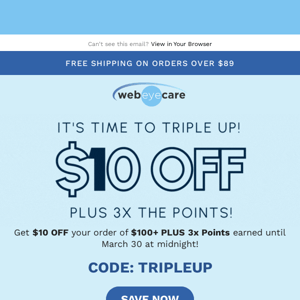 Save $10 and Earn Triple the Reward Points! 🥳