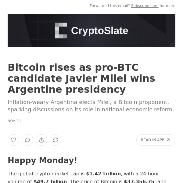 Bitcoin rises as pro-BTC candidate Javier Milei wins Argentine presidency