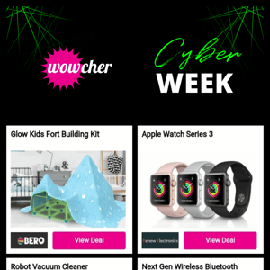 Glow Kids Fort Building Kit | Apple Watch Series 3 | Robot Vacuum Cleaner | Next Gen Wireless Bluetooth Earbuds | Arizona Bed & 1000 Pocket Mattress