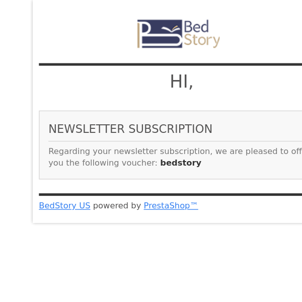 [BedStory US] Newsletter voucher