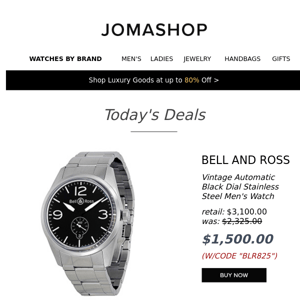 🧭 DAILY DEAL: Bell and Ross Vintage Auto $1500 | Jimmy Choo Sunglasses $75 | Movado Men's Watch $450 | Visconti Pen $165