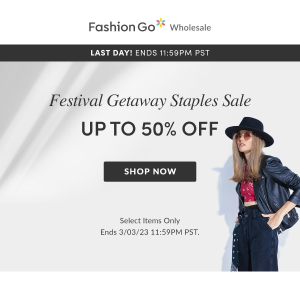 Festival Getaway Fashion | Last Day- up to 50% off