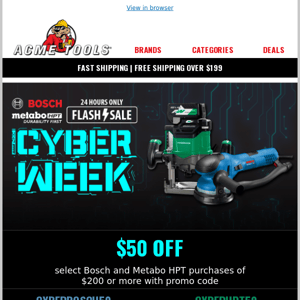 $50 off select Bosch and Metabo HPT!