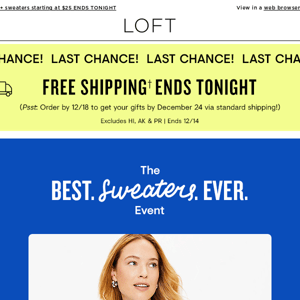 Last chance for FREE SHIPPING