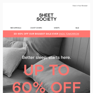 Need new sheets? Up to 60% off everything