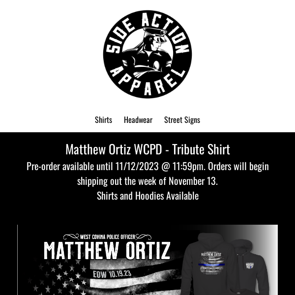 Tribute Shirt for Officer Matthew Ortiz WCPD
