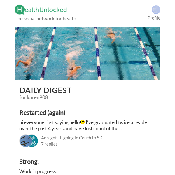 "Restarted (again)" and 11 more from HealthUnlocked