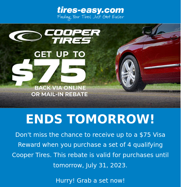 LAST 2 DAYS: Don't miss the Bridgestone Rebate - GET $60 BACK!