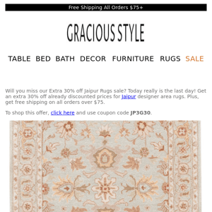 Final day for Extra 30% off Jaipur Rugs | Gracious Style