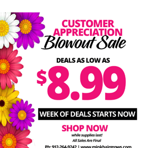 Customer Appreciation Deals as low as $8.99!