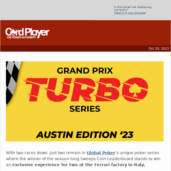 💰 Global Poker Grand Prix Turbo Series Austin Edition Runs Oct. 20-22