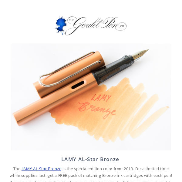 Free ink cartridges with the LAMY AL-Star Bronze! - Goulet Pen Company