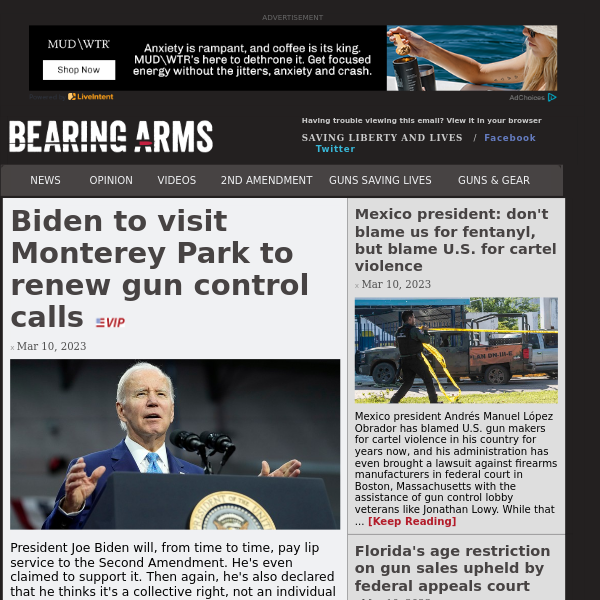 Bearing Arms - Mar 10 - Biden to visit Monterey Park to renew gun control calls