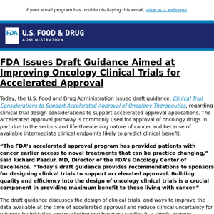 FDA Issues Draft Guidance Aimed at Improving Oncology Clinical Trials for Accelerated Approval