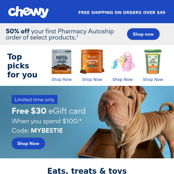 Spend $100 on your pet, get a $30 eGift Card