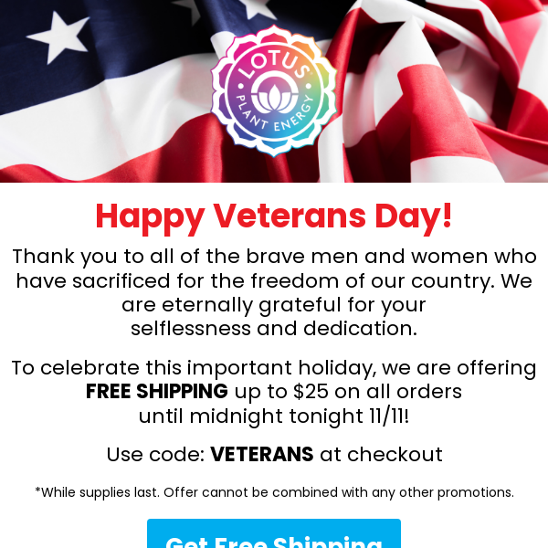 Free Shipping for Veterans Day!