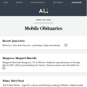 Mobile obituaries for March 29, 2023