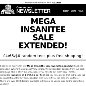 🤯🥺MEGA INSANITEE SALE EXTENDED! £4/€5/$6 Random tees with FREE SHIPPING!