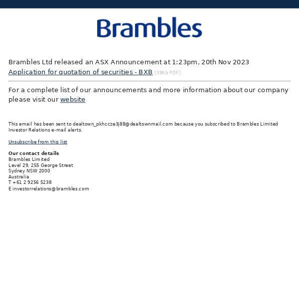 Brambles - News Email Alert