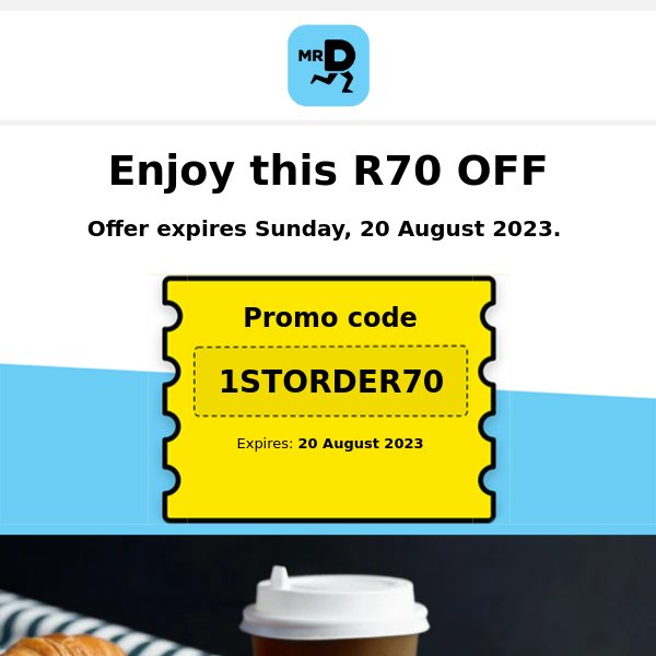 Hey Mr D Food, redeem R70 OFF Mr D coupon 🛵